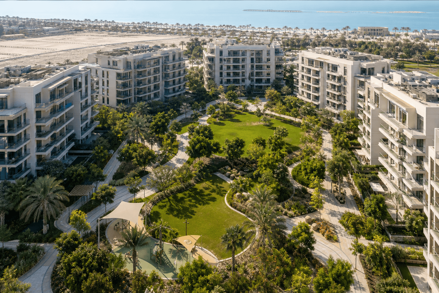 Aerial view of Yas Island, Abu Dhabi, near Stellar by Elie Saab in Yas Bay