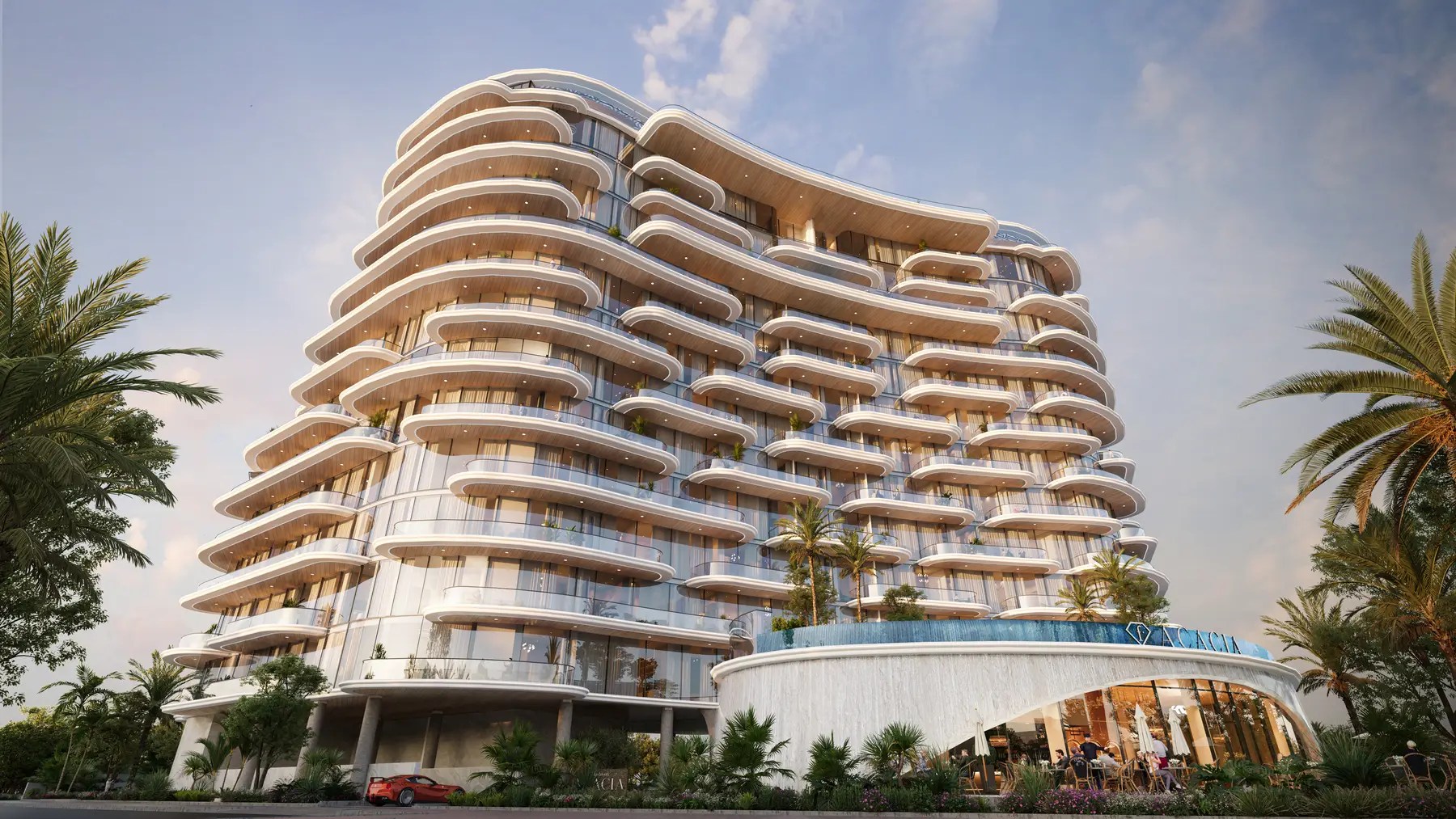 Living room with sea view at Acacia by Fashion TV, Al Marjan