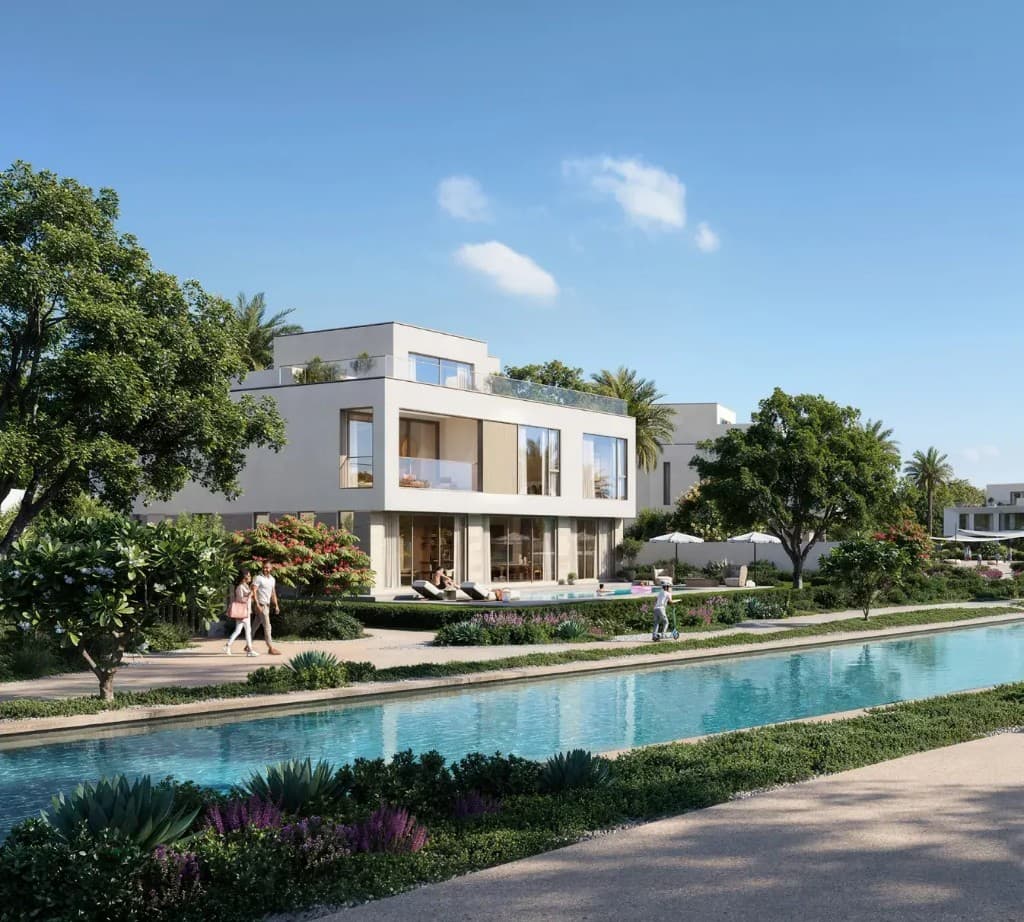 Canal-side community park at Address Villas Tierra, Emaar villas in The Oasis, Dubai