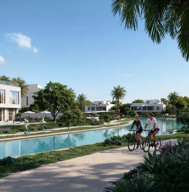 Cycling track beside the canal at Address Villas Tierra, Emaar villas in The Oasis, Dubai