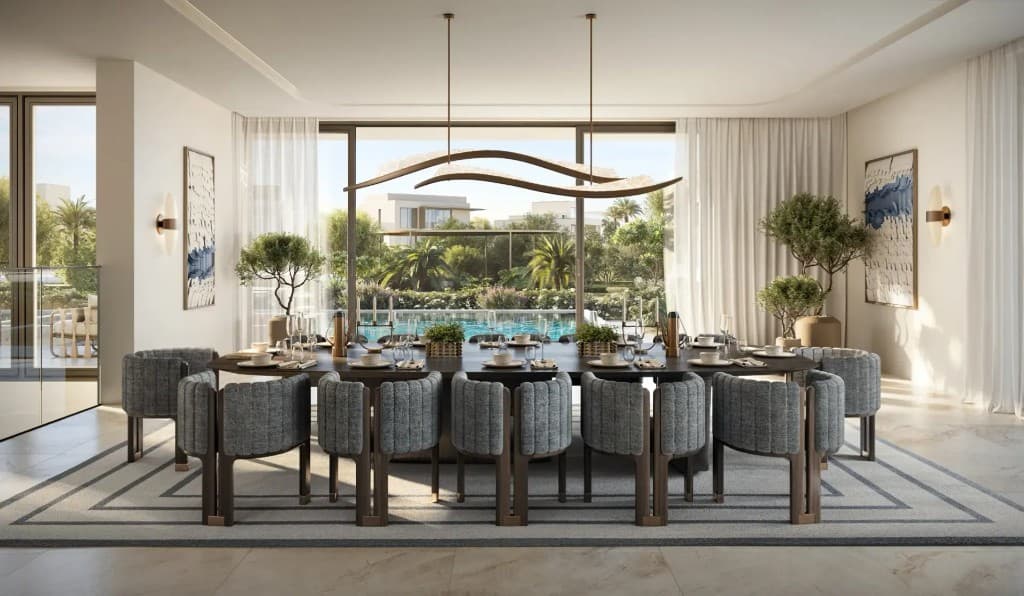 Dining room garden view at Address Villas Tierra, Emaar villas in The Oasis, Dubai