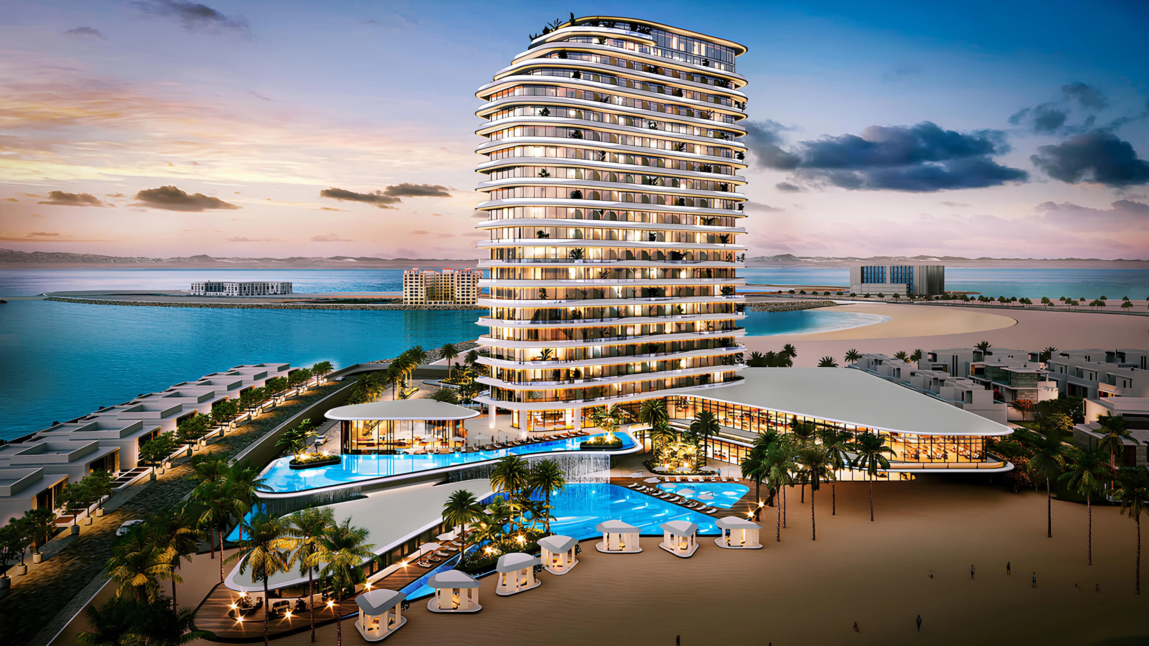 Static map for Al Danah Bay Residential Tower, Al Marjan on Al Marjan Island. Not live navigation.