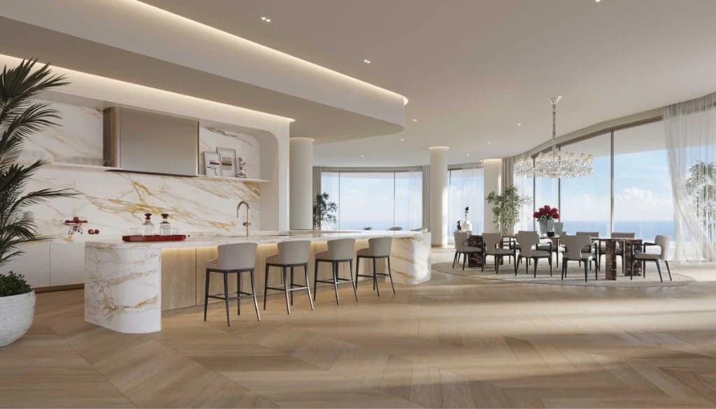 Baccarat Residences Saadiyat by Aldar aerial view of internal atrium courtyard and pools, Saadiyat Island Abu Dhabi
