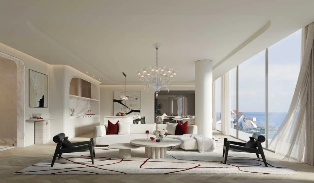 Baccarat Residences Saadiyat by Aldar living room layout context, Saadiyat Island Abu Dhabi