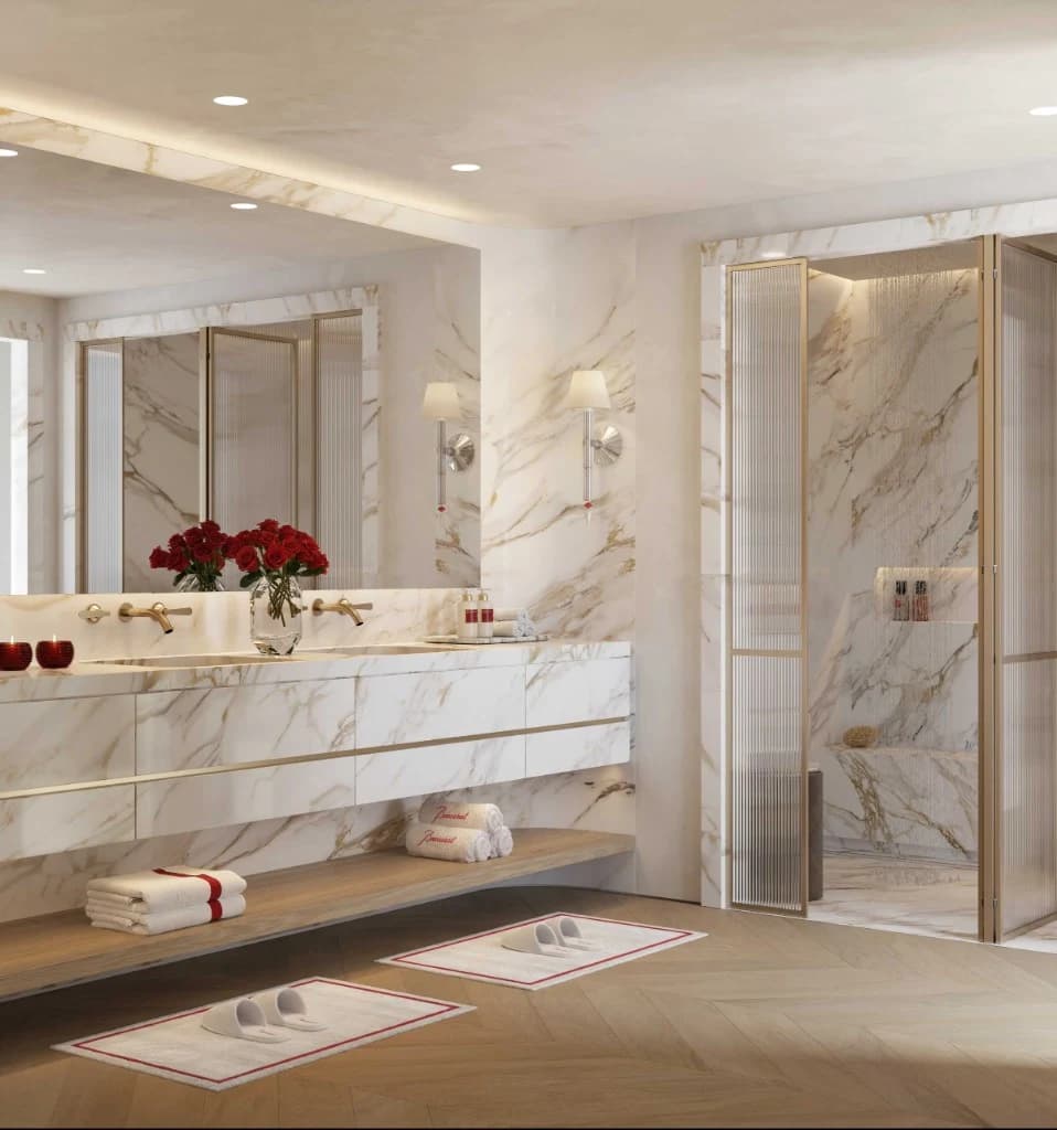 Baccarat Residences Saadiyat by Aldar master bathroom marble double vanity, Saadiyat Island Abu Dhabi