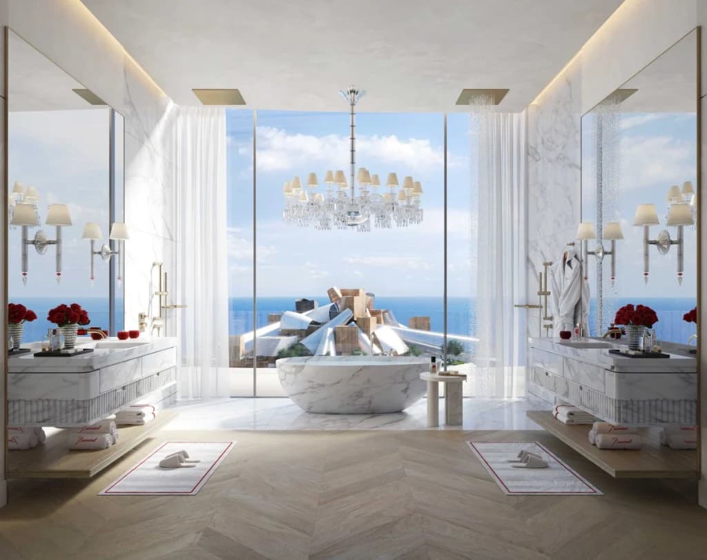 Baccarat Residences Saadiyat by Aldar master bedroom with Guggenheim view, Saadiyat Island Abu Dhabi