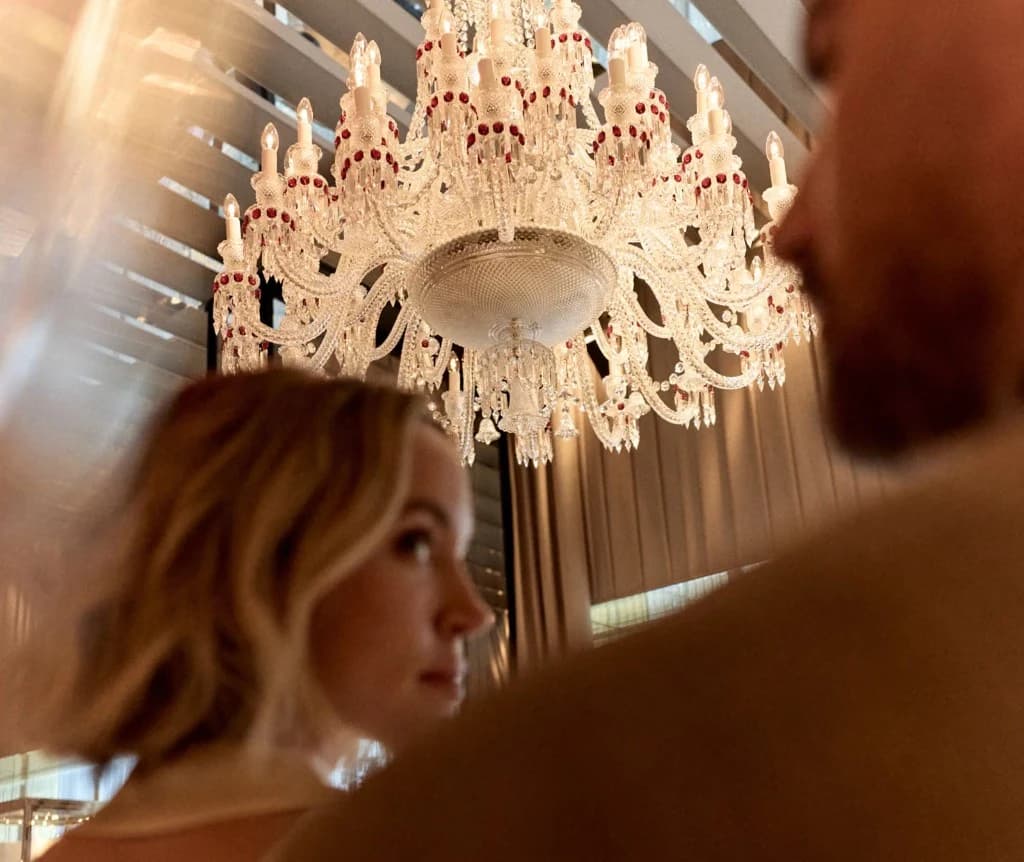Baccarat Residences Saadiyat by Aldar residents lounge with Baccarat crystal chandeliers, Saadiyat Island Abu Dhabi