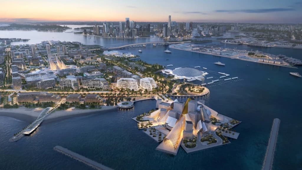 Baccarat Residences Saadiyat by Aldar Saadiyat Grove exterior at evening, Saadiyat Island Abu Dhabi