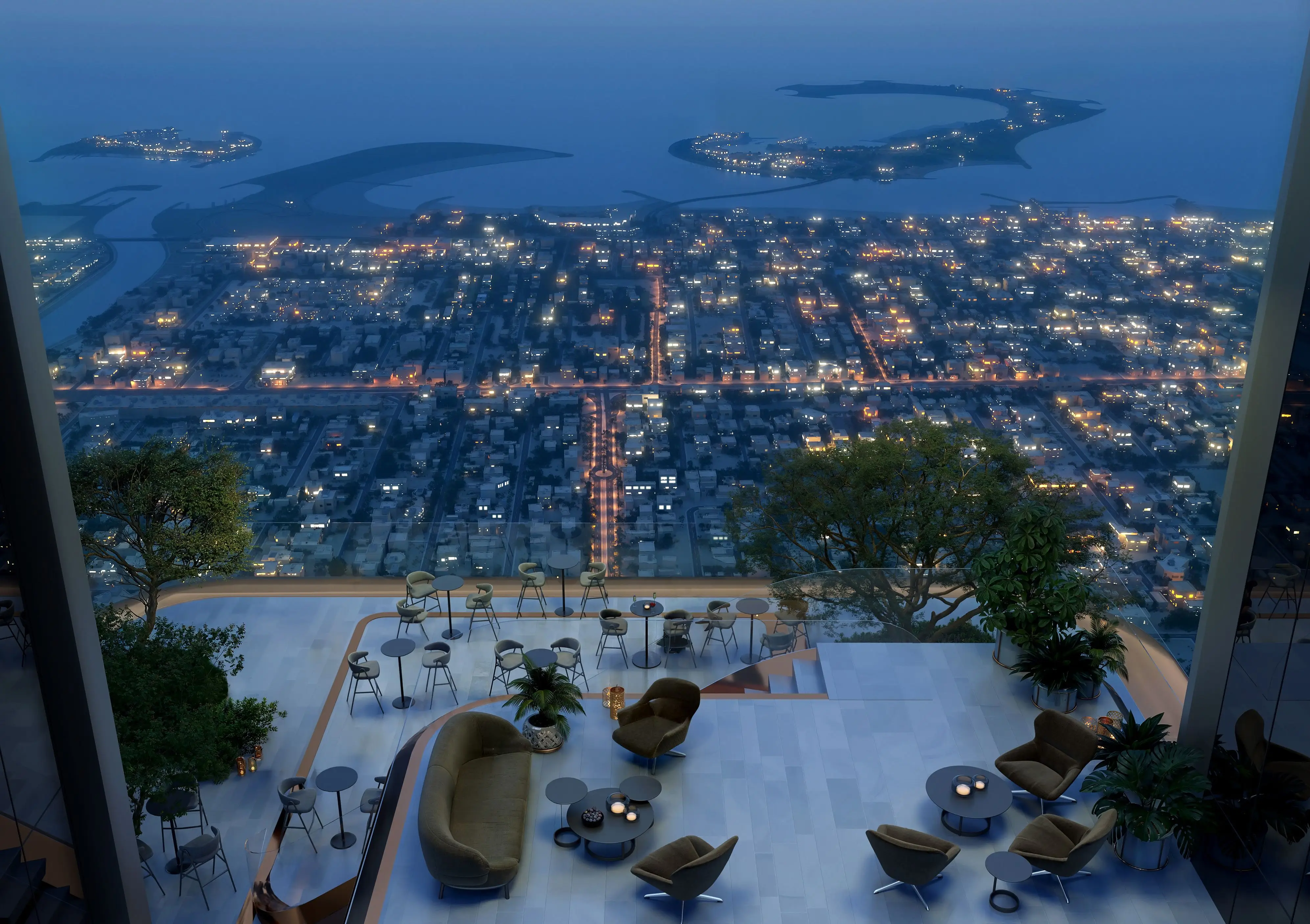 Evening terrace lounge at Berkeley Tower by Ellington