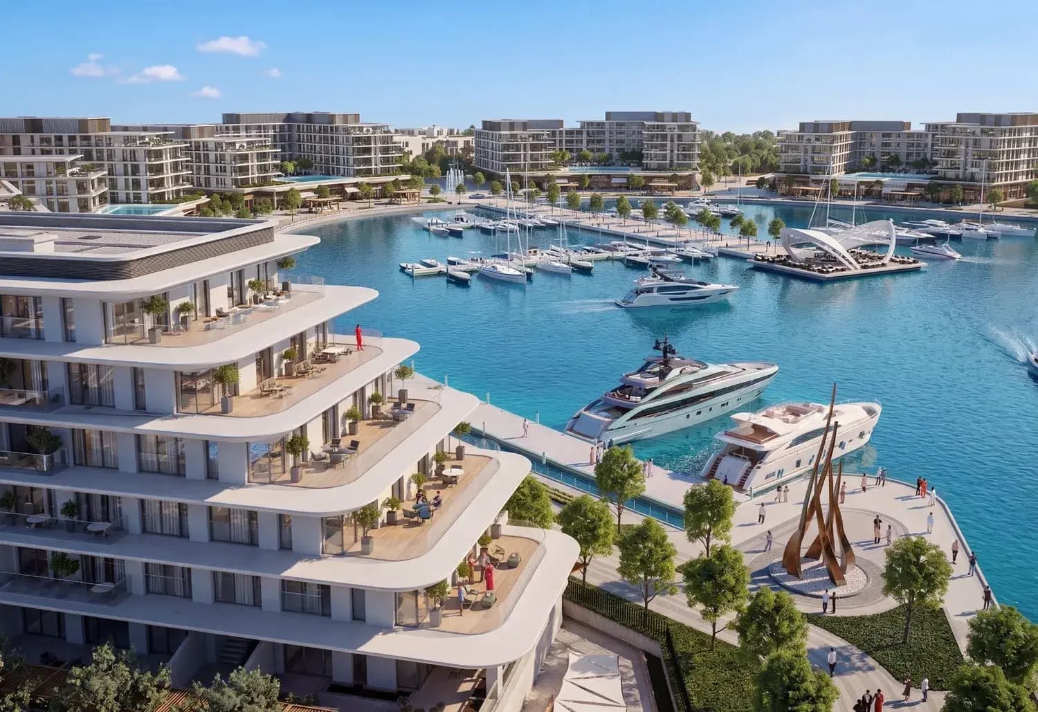 The Bristol Residences marina frontage with yachts on Ramhan Island, Abu Dhabi
