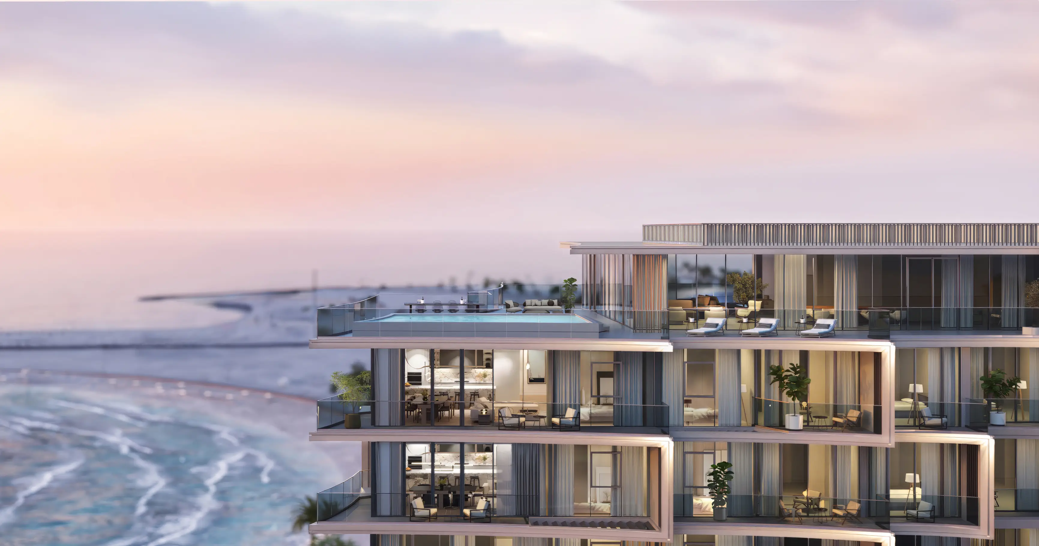 Living room with sea view at Cala Del Mar, Al Marjan