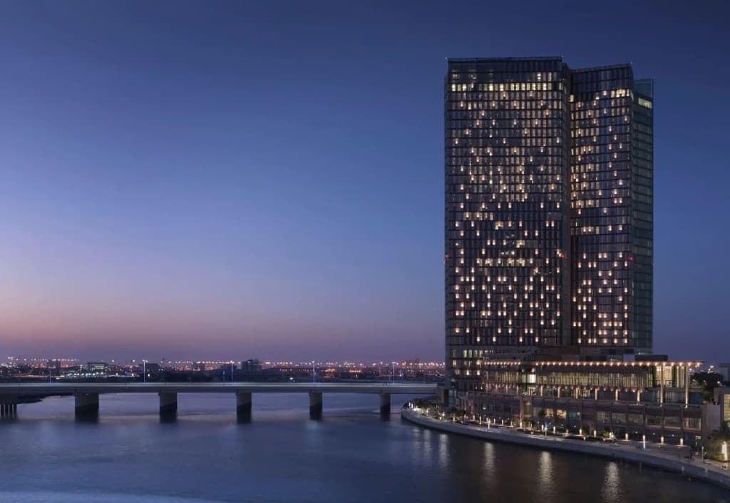 Static waterfront view of Four Seasons Private Residences Abu Dhabi at Al Maryah Island, not live navigation