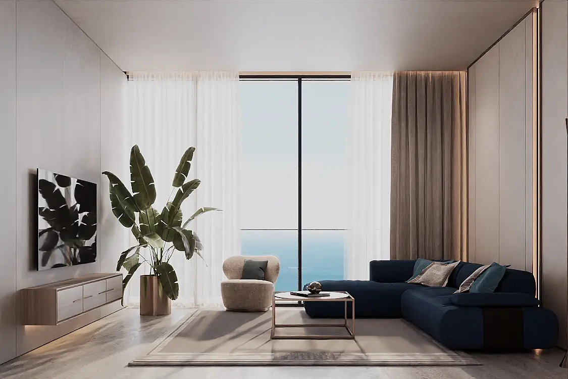 Living room with sea view at Gianfranco Ferre Residences, Al Marjan