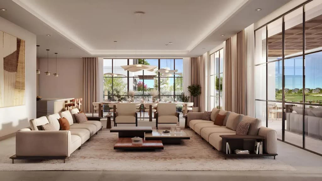 Hudayriyat Golf Estates by Modon golf mansion with pool at evening, Hudayriyat Island Abu Dhabi