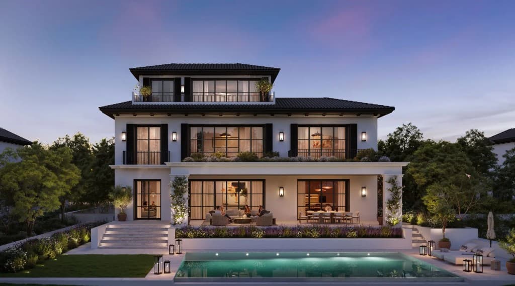 Hudayriyat Golf Estates by Modon villa terrace overlooking golf course and skyline, Hudayriyat Island Abu Dhabi