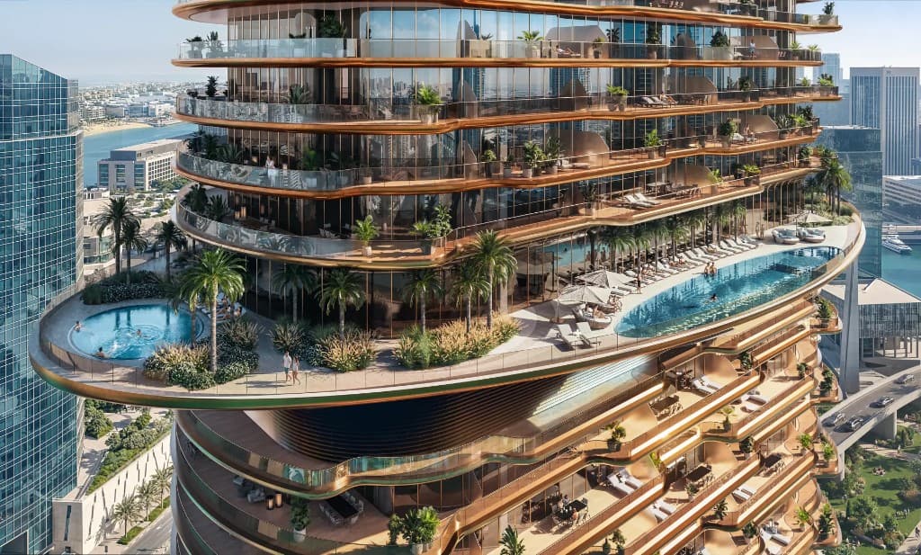 Jumeirah Residences at Al Maryah Island infinity pool deck in Abu Dhabi