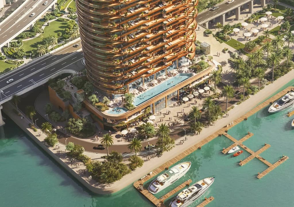 Jumeirah Residences at Al Maryah Island podium pool and marina in Abu Dhabi