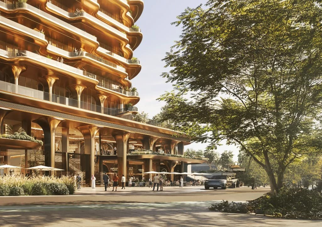 Jumeirah Residences at Al Maryah Island waterfront colonnade in Abu Dhabi