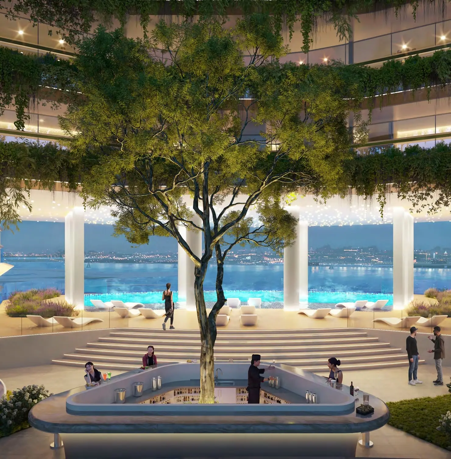 Karl Lagerfeld Beach Residences by Aark, Al Marjan infinity pool terrace, Al Marjan Island