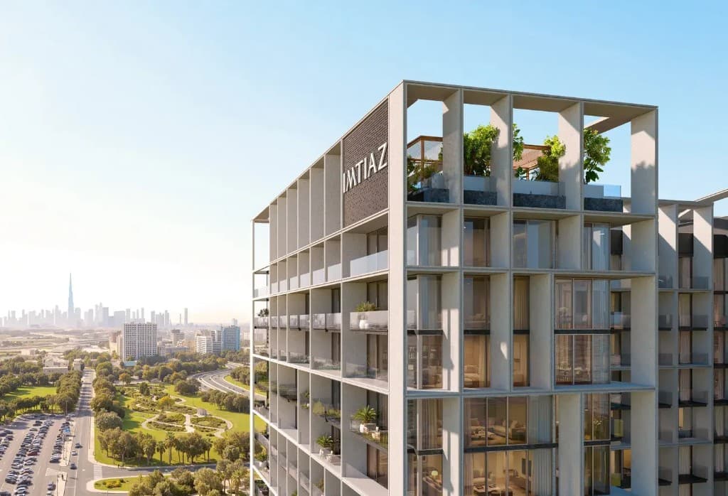 Kore by Imtiaz exterior at Dubai Land Residence Complex by Imtiaz Development