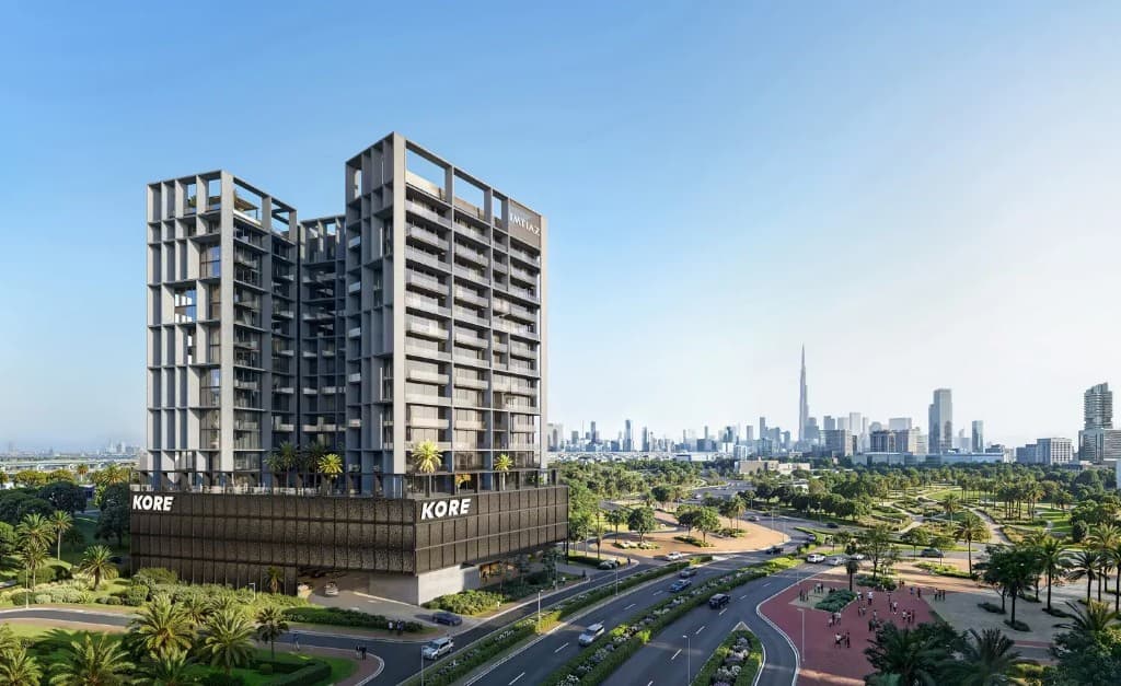 Kore by Imtiaz towers exterior at Dubai Land Residence Complex