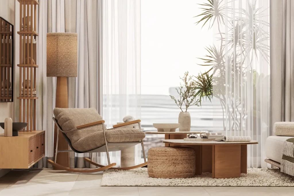 Living area interior at Kore by Imtiaz, Dubai Land Residence Complex