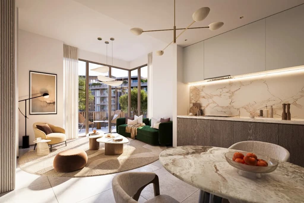 Melograno Yards by Beyond 2 bedroom living interior, City of Arabia Dubai