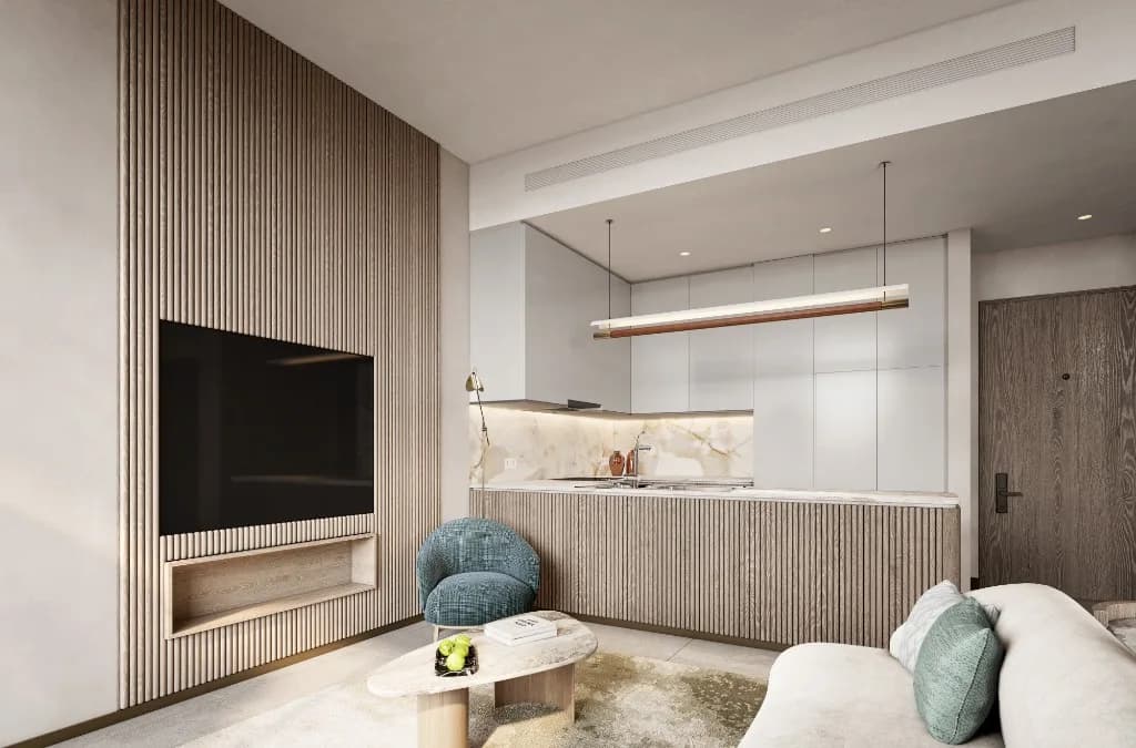 Melograno Yards by Beyond 3 bedroom living and dining interior, City of Arabia Dubai