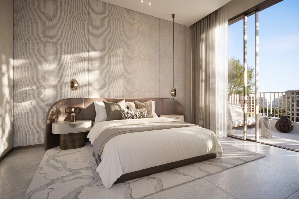 Melograno Yards by Beyond bedroom with private terrace, City of Arabia Dubai