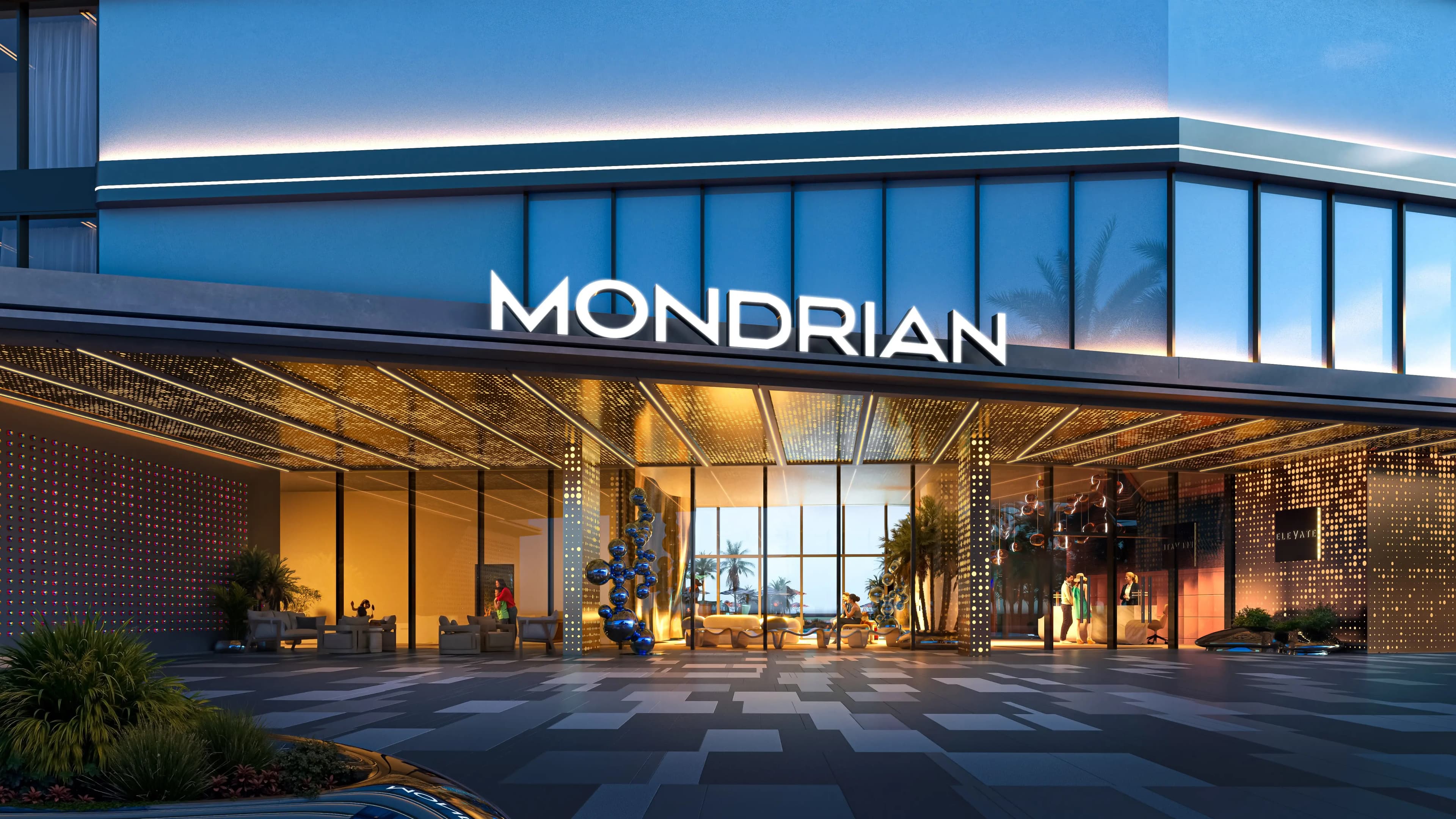 Living room render at Mondrian Al Marjan Island Beach Residences, Al Marjan