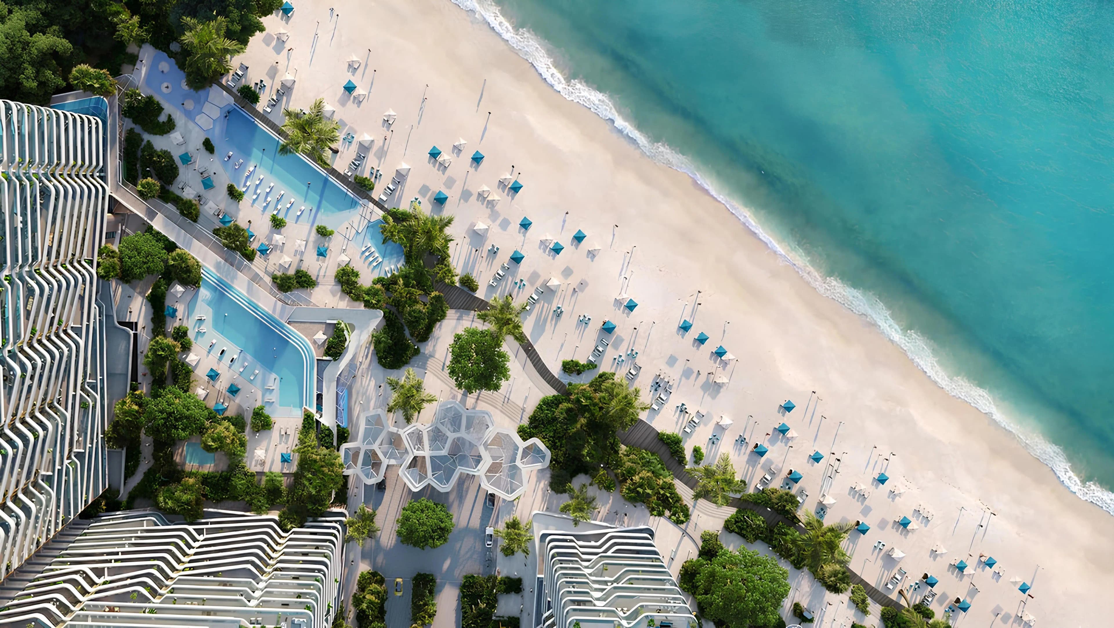 Living room with sea view at Nikki Beach Residences, Al Marjan
