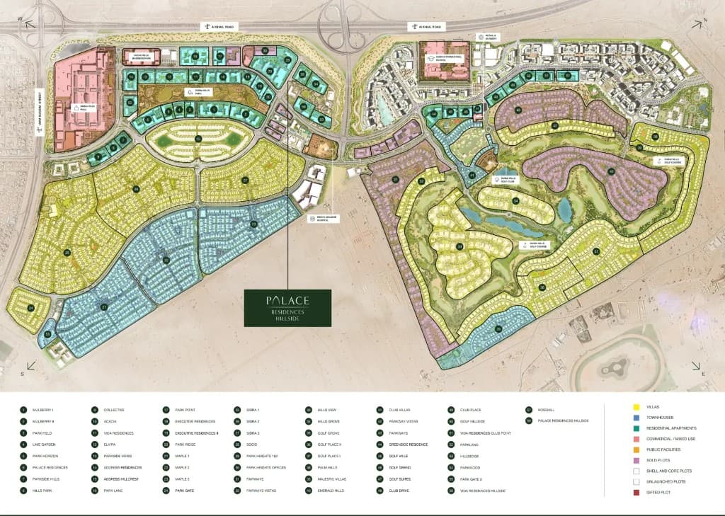 Static master plan location map for Palace Residences Hillside at Dubai Hills Estate, not live navigation
