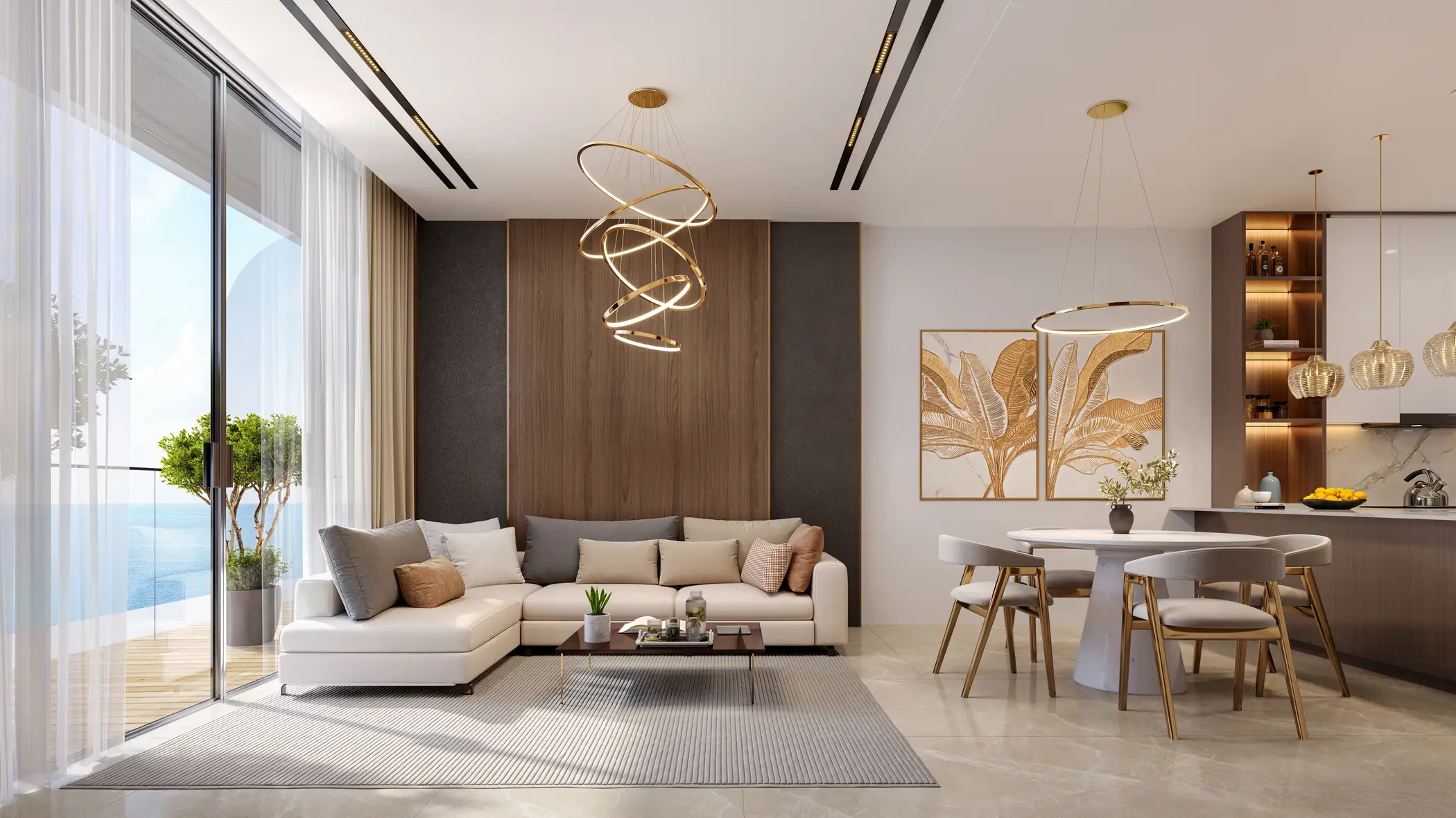 Living room with sea view at Pelagia, Al Marjan
