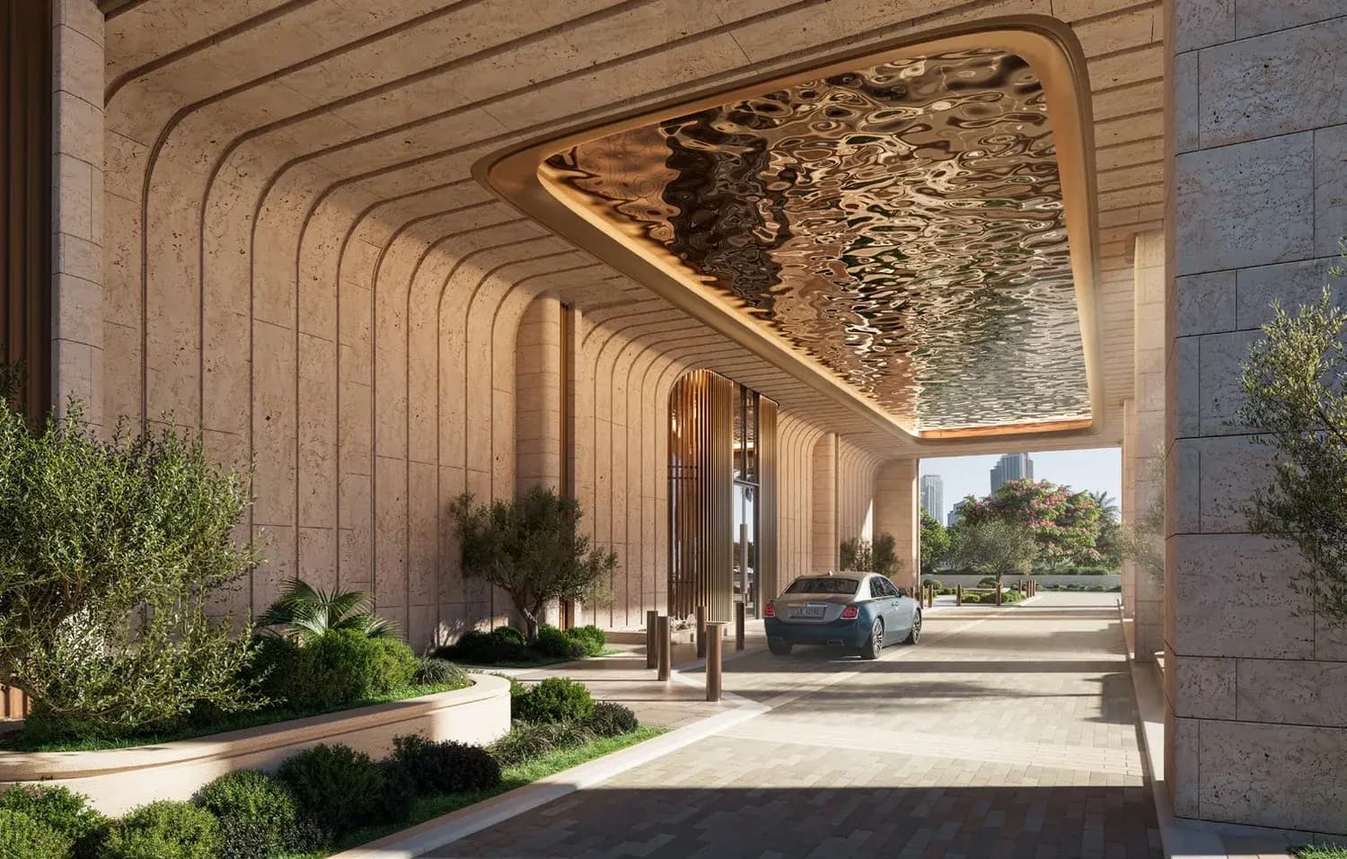 Arrival porte cochere and valet drop-off at The Ritz-Carlton Residences, Al Maryah Island