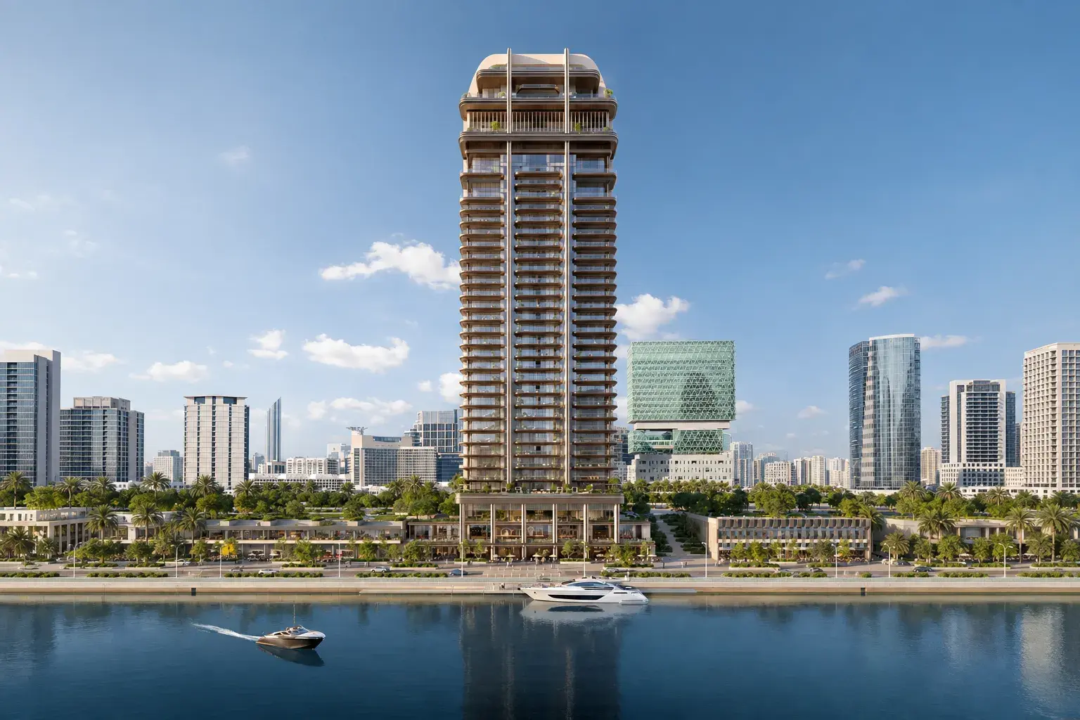 The Ritz-Carlton Residences tower above the waters of Al Maryah Island, Abu Dhabi