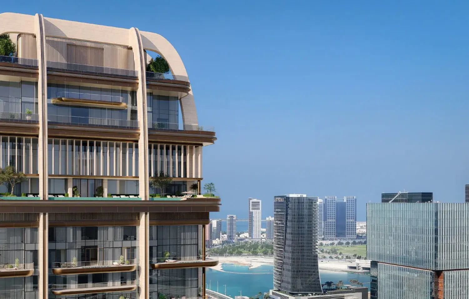 Vertical fins, louvres and terraces on The Ritz-Carlton Residences, Al Maryah Island