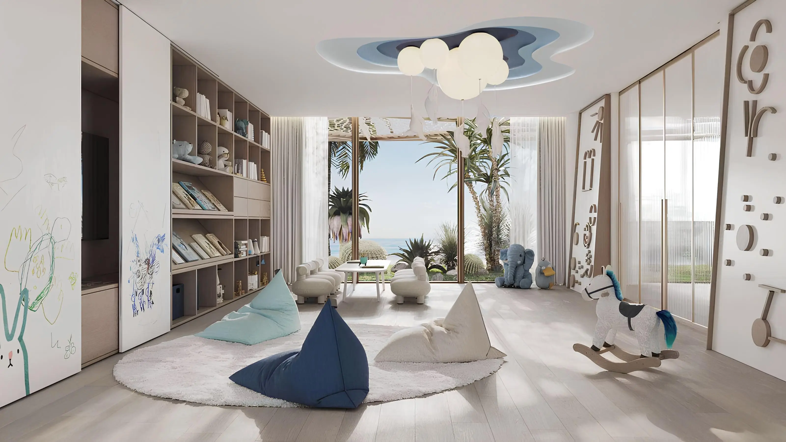 Living room with sea view at Rosso Bay Residences, Al Marjan