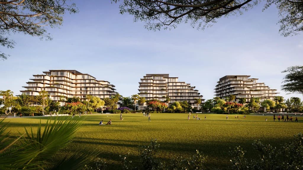 Sama Yas by Aldar community park and low-rise buildings, Yas Island Abu Dhabi