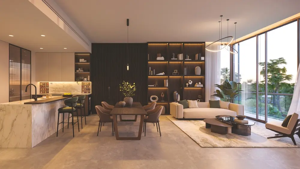 Sama Yas by Aldar open plan living interior, Yas Island Abu Dhabi