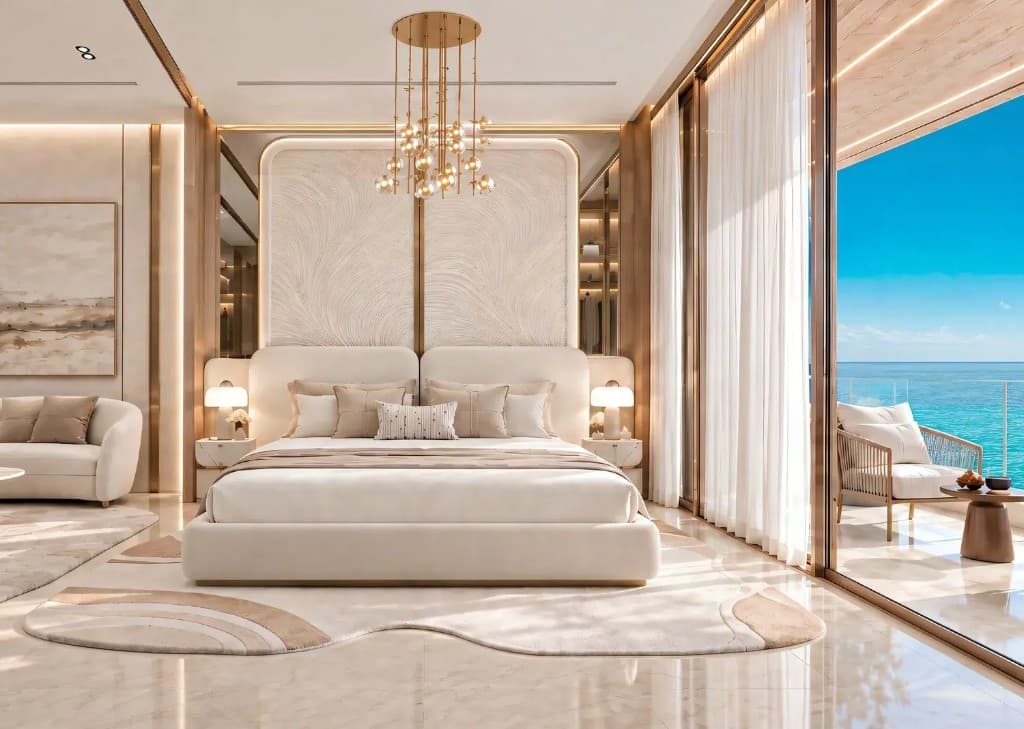 Fully furnished bedroom with sea view at Shahrukhz Residences by Danube