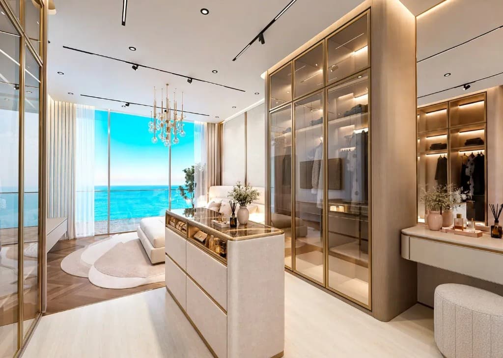 King's dressing area and bedroom with sea view at Shahrukhz Residences by Danube
