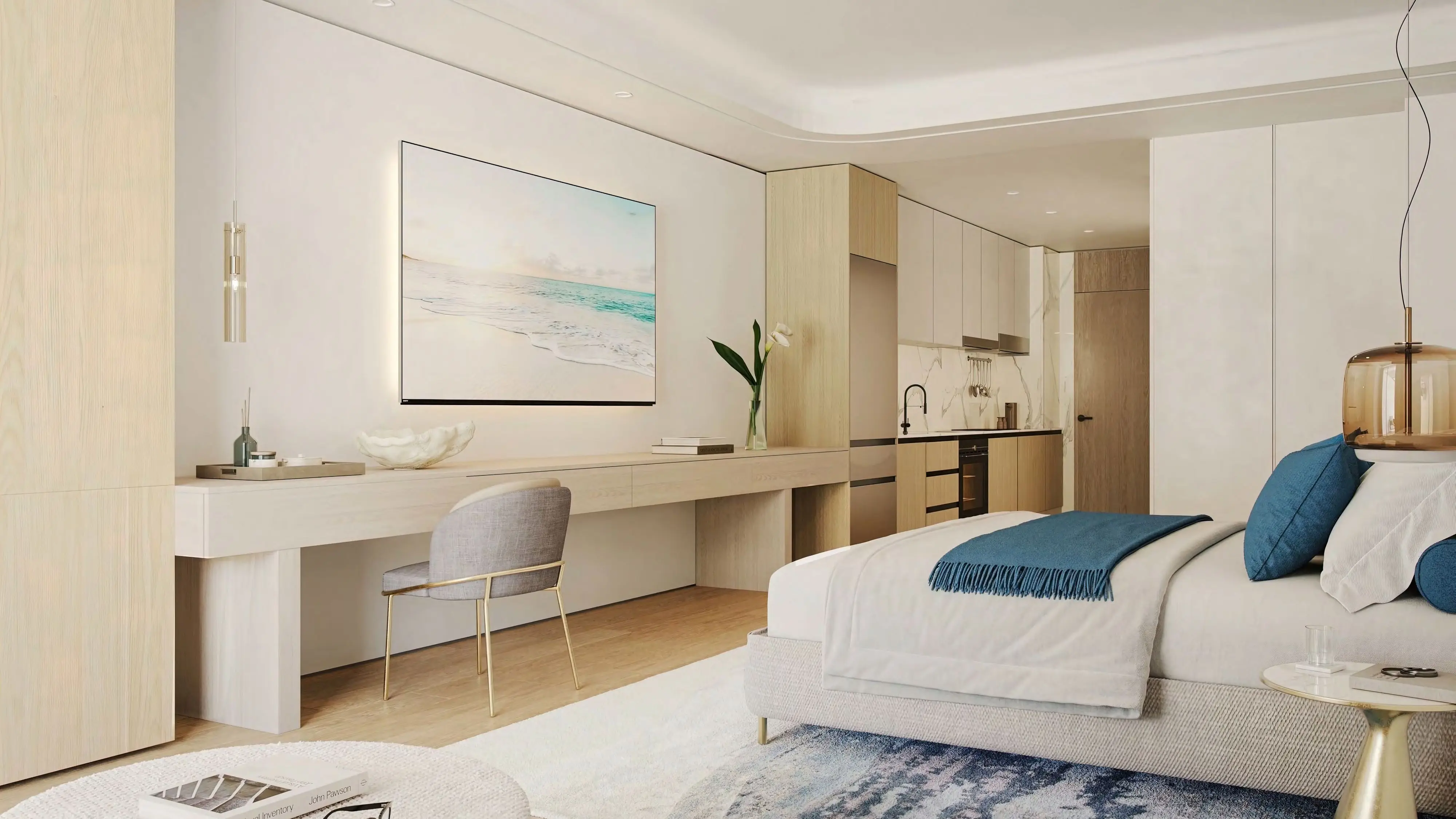 Living room with sea view at Sunshine Bay, Al Marjan