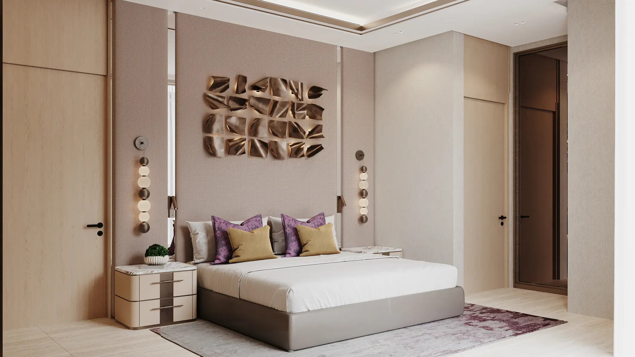 Bedroom interior at Taj Wellington Mews, Al Marjan