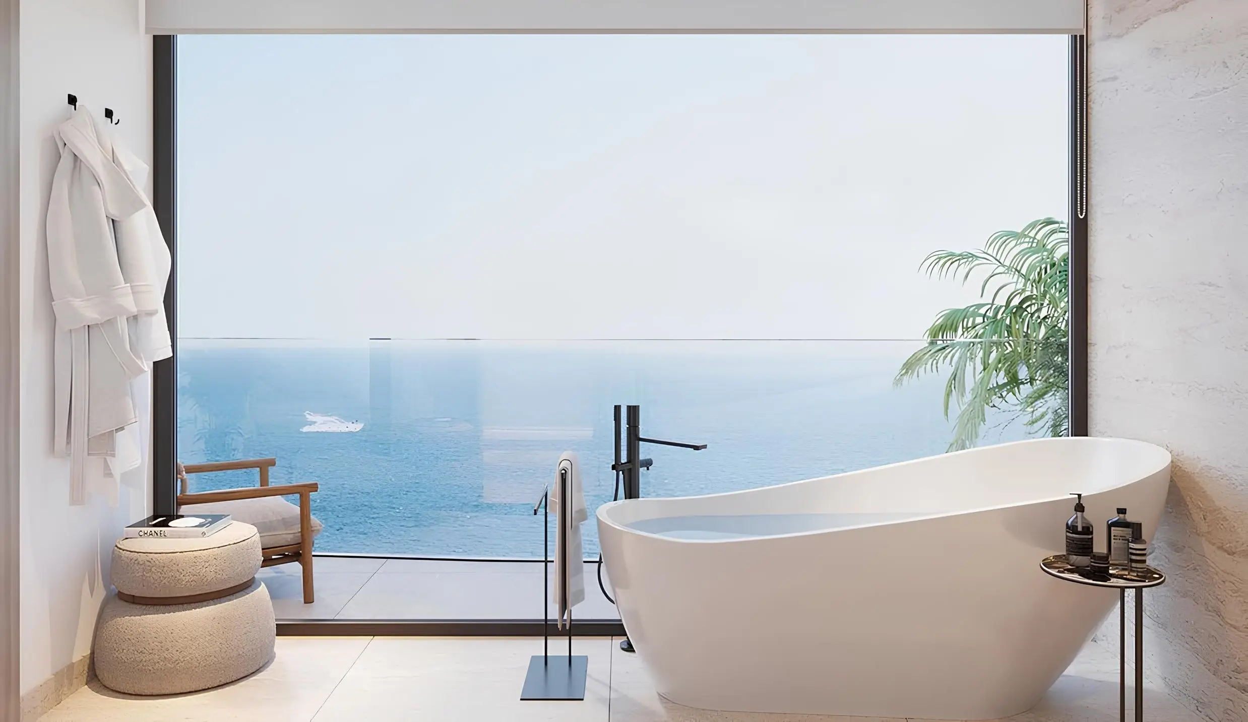 Bedroom interior at The Beach House, Al Marjan