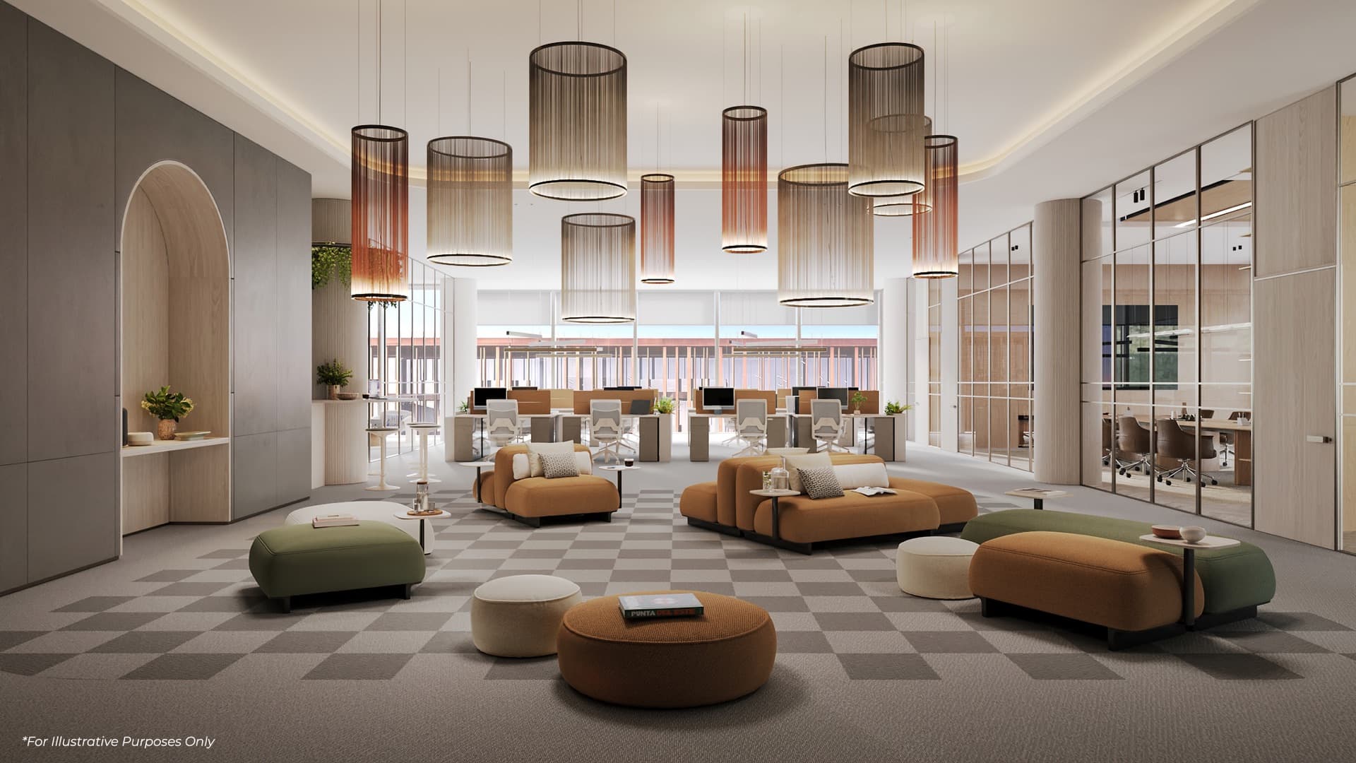 Illustrative open plan office at The Yards Plaza, City of Arabia, Dubai
