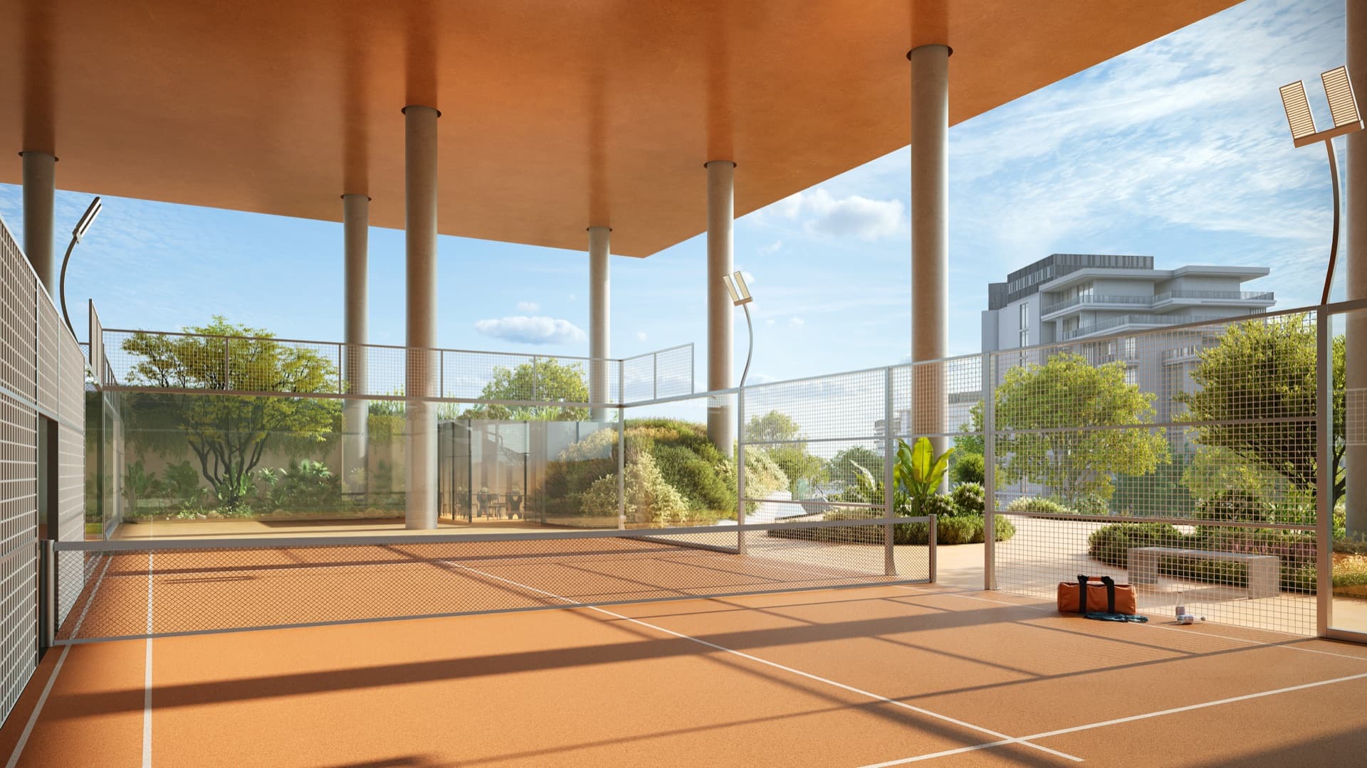 Padel court at The Yards Plaza, City of Arabia, Dubai