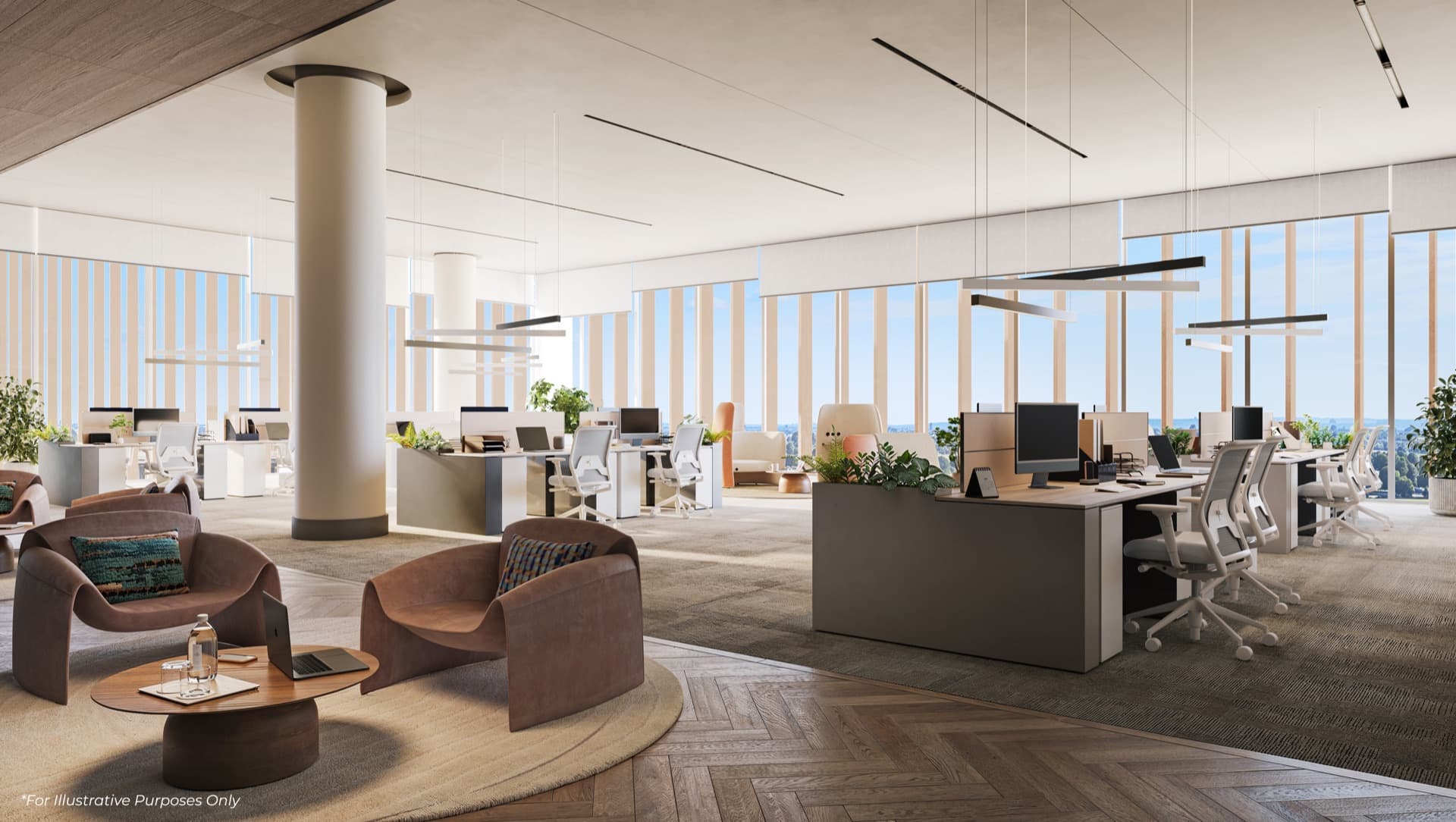 Illustrative workspace at The Yards Plaza, City of Arabia, Dubai