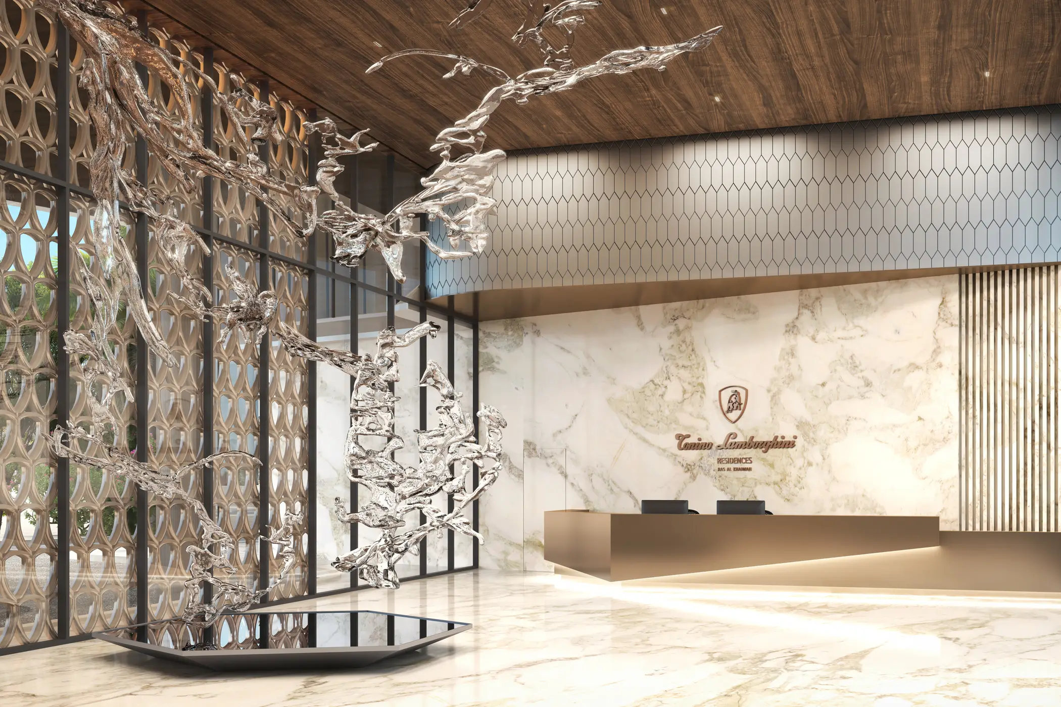 Living room render at Tonino Lamborghini Residences, Al Marjan