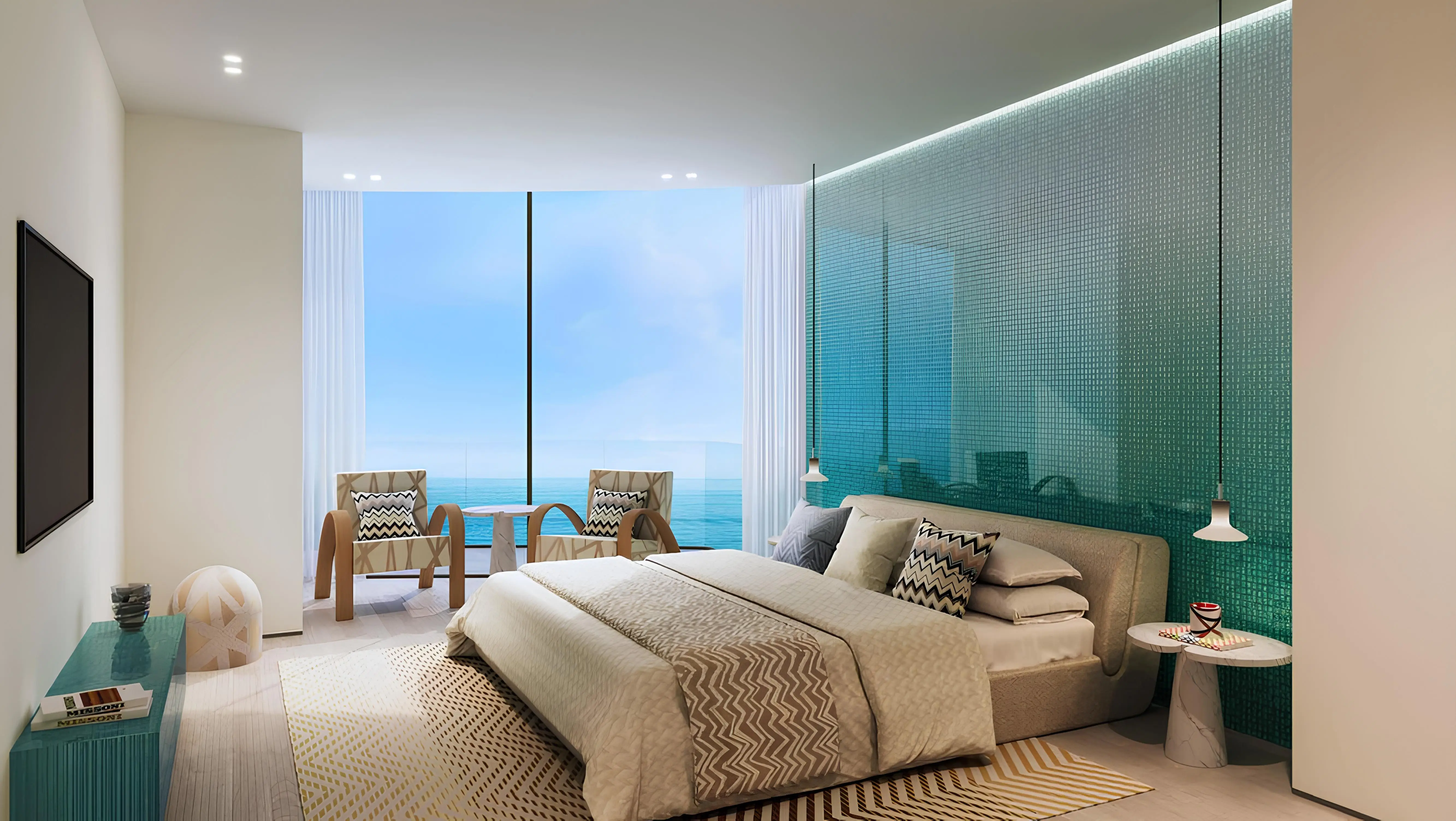 Bedroom interior at TRIO ISLE, Al Marjan