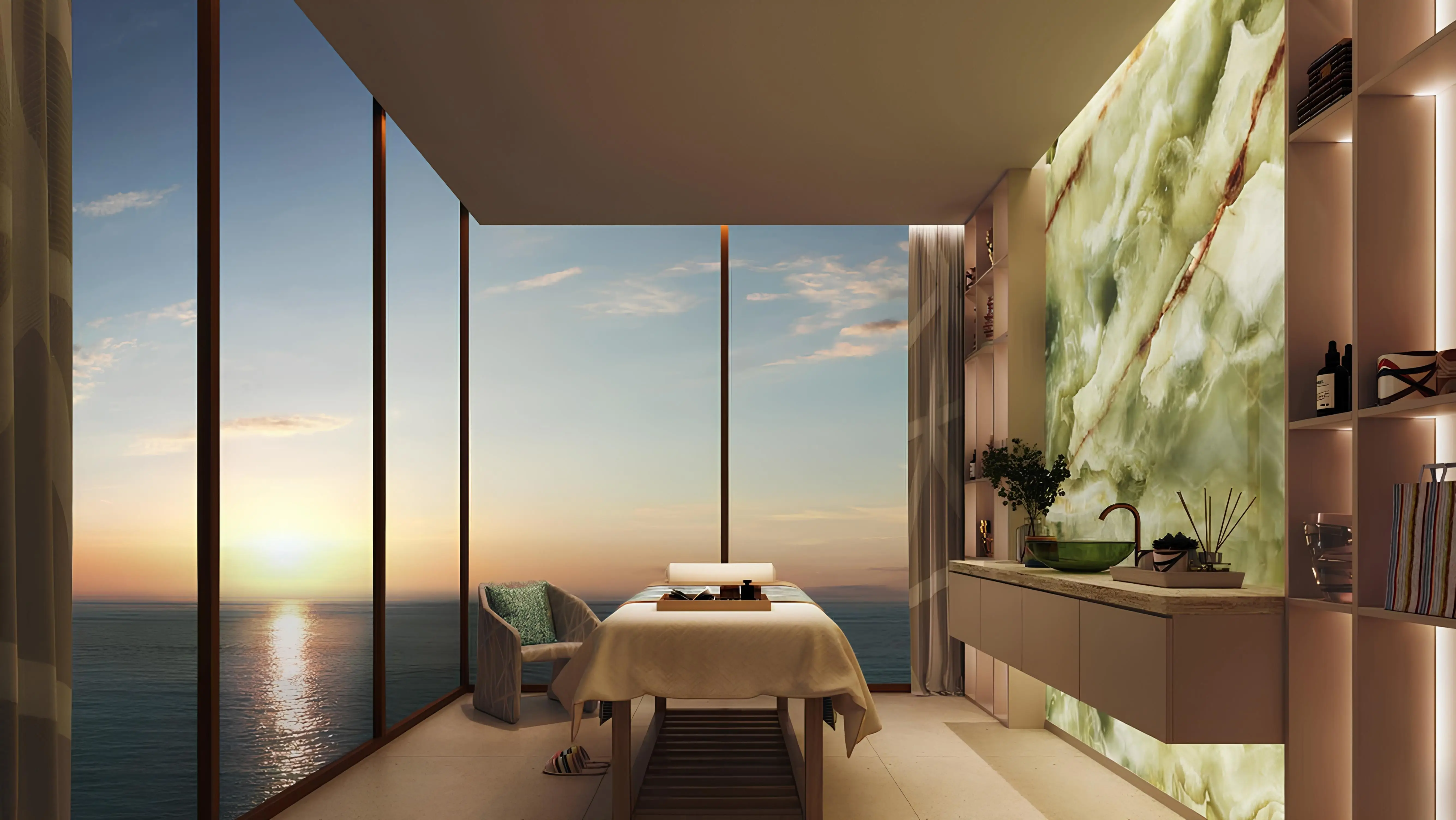 Living room with sea view at TRIO ISLE, Al Marjan